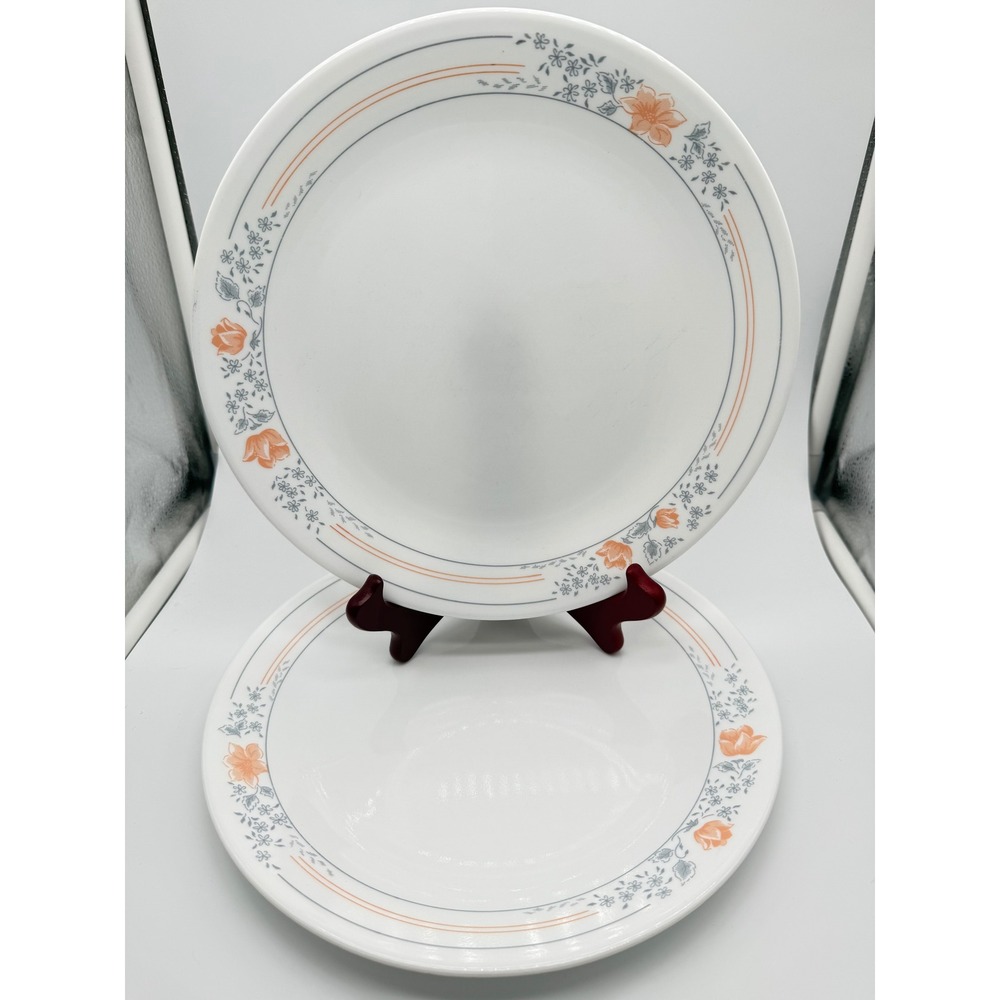 Vintage Corelle by Corning Peach Floral Dinner Plates 10.25 Inch Set of 2